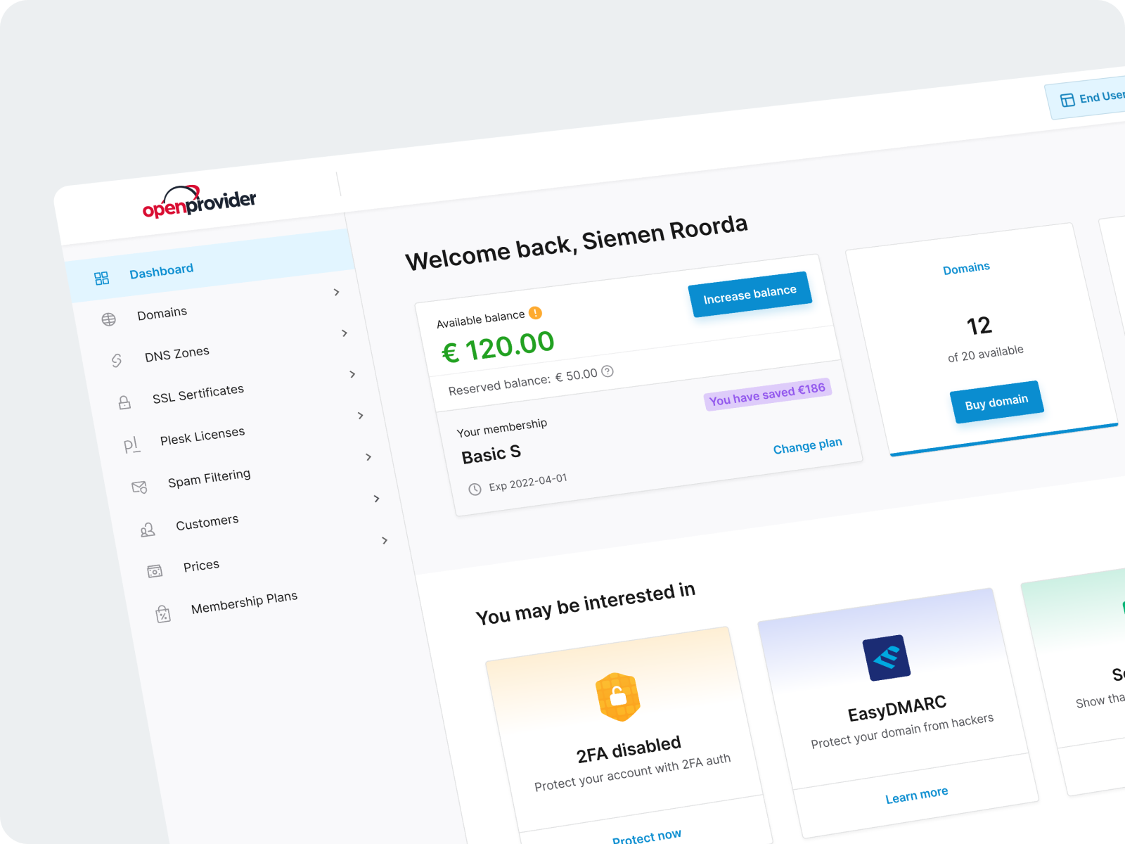 Openprovider dashboard preview